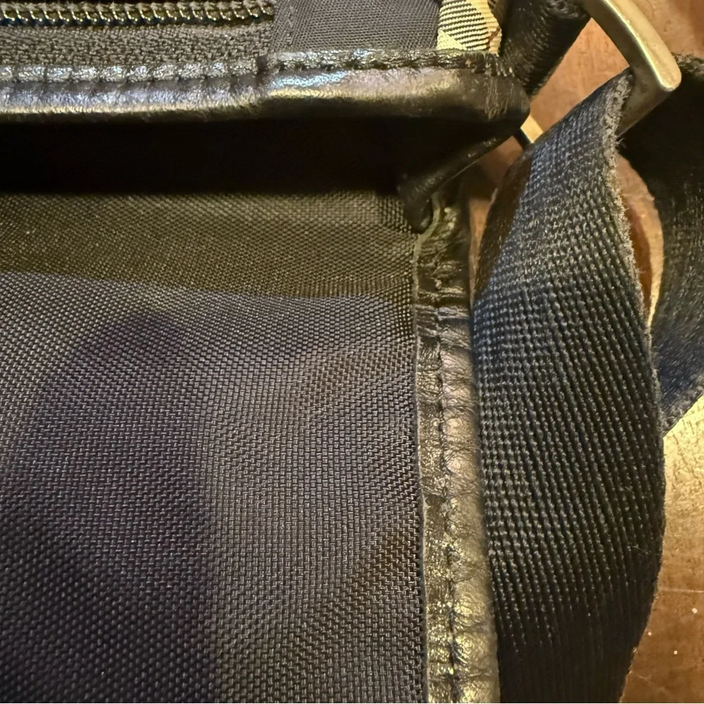Burberry Nova Check Black Label Messenger Bag in Black Nylon with Leather Trim
